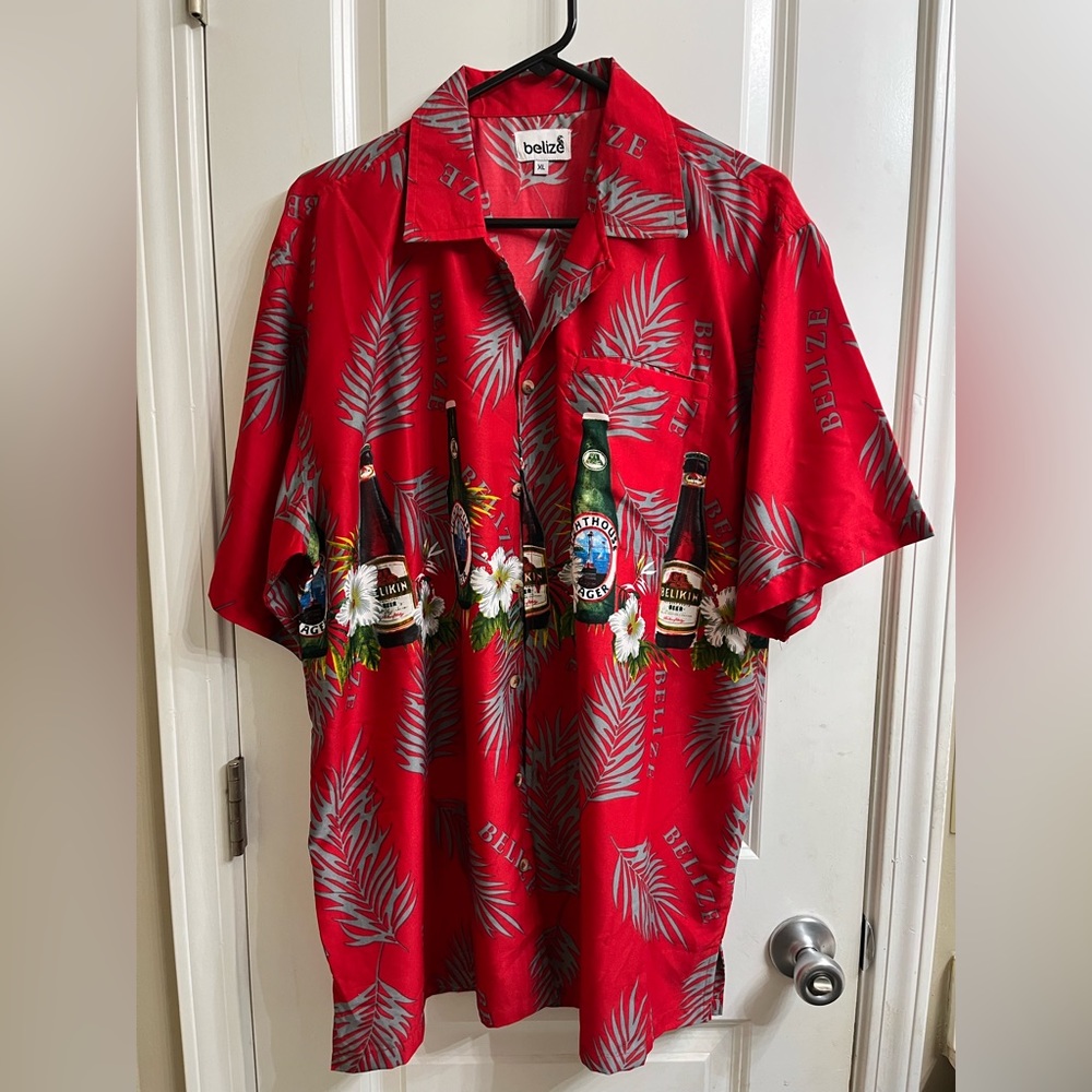 Belize lighthouse Belikin Red Tropical Print Men's Shirt